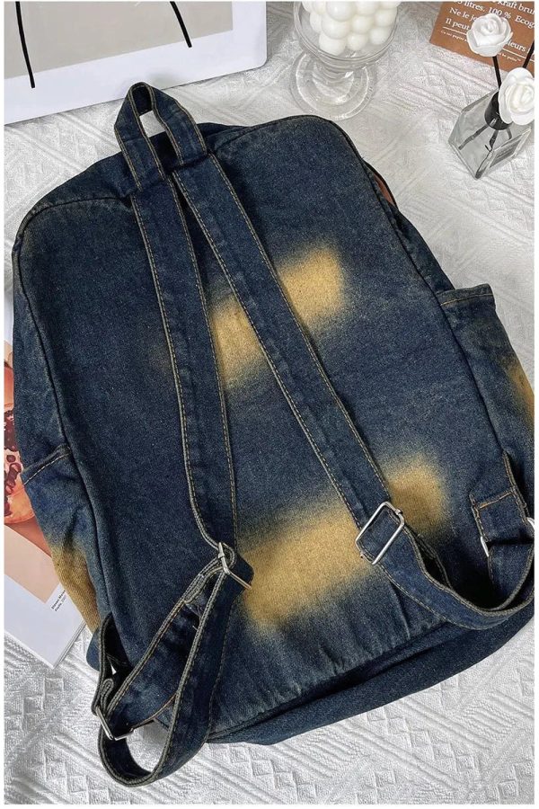 Distressed Vintage Denim Backpack for Y2K Fashion and 90s Aesthetic