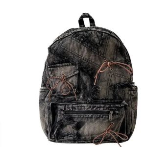 Distressed Vintage Denim Backpack for Y2K Fashion and 90s Aesthetic