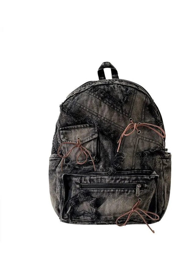 Distressed Vintage Denim Backpack for Y2K Fashion and 90s Aesthetic