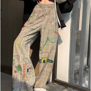 Doodle Dreams Y2K Plaid Cargo Pants for Trendy Summer Outfits