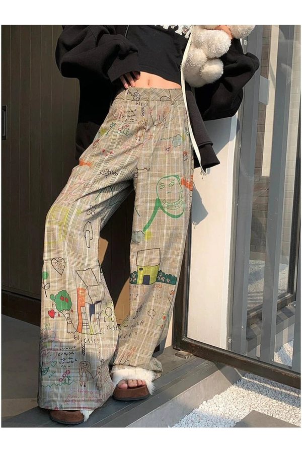 Doodle Dreams Y2K Plaid Cargo Pants for Trendy Summer Outfits