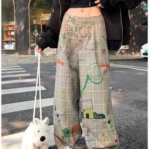 Doodle Dreams Y2K Plaid Cargo Pants for Trendy Summer Outfits