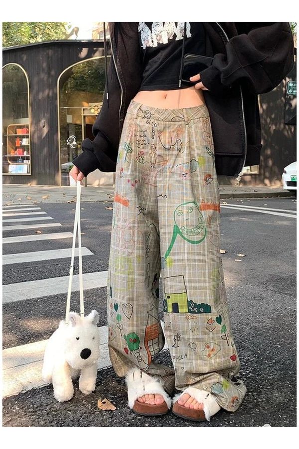 Doodle Dreams Y2K Plaid Cargo Pants for Trendy Summer Outfits