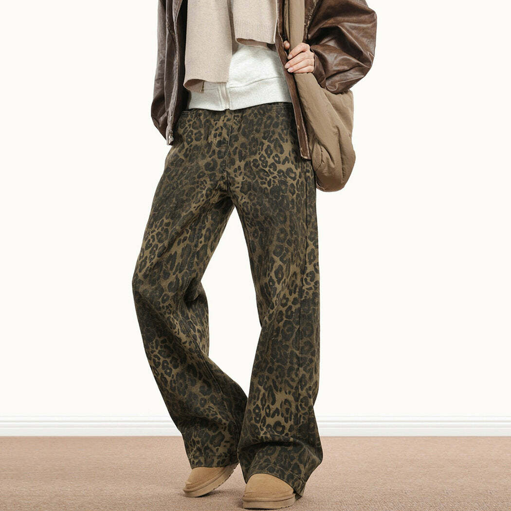 Fierce Y2K Fashion Leopard Print Baggy Jeans for a Bold Summer Look