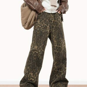 Fierce Y2K Fashion Leopard Print Baggy Jeans for a Bold Summer Look