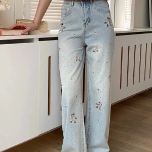 Floral Fantasy Wide-Leg Jeans: Embrace Y2K and 90s Fashion Vibes