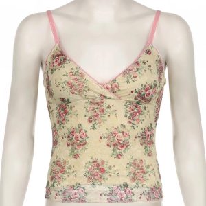 Floral Lace Vintage Top: Y2K Aesthetic for Effortless Summer Style