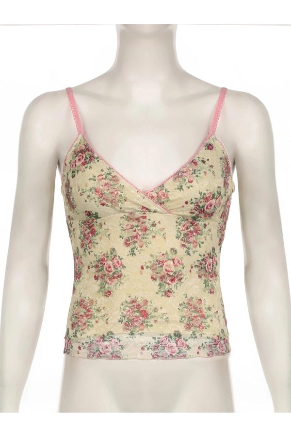 Floral Lace Vintage Top: Y2K Aesthetic for Effortless Summer Style