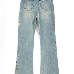 Floral Meadow Embroidered Wide Leg Jeans - Y2K Fashion Essential