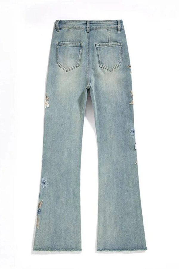 Floral Meadow Embroidered Wide Leg Jeans - Y2K Fashion Essential