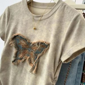 Frayed Butterfly Patch Top - Y2K Aesthetic Summer Outfit Essential