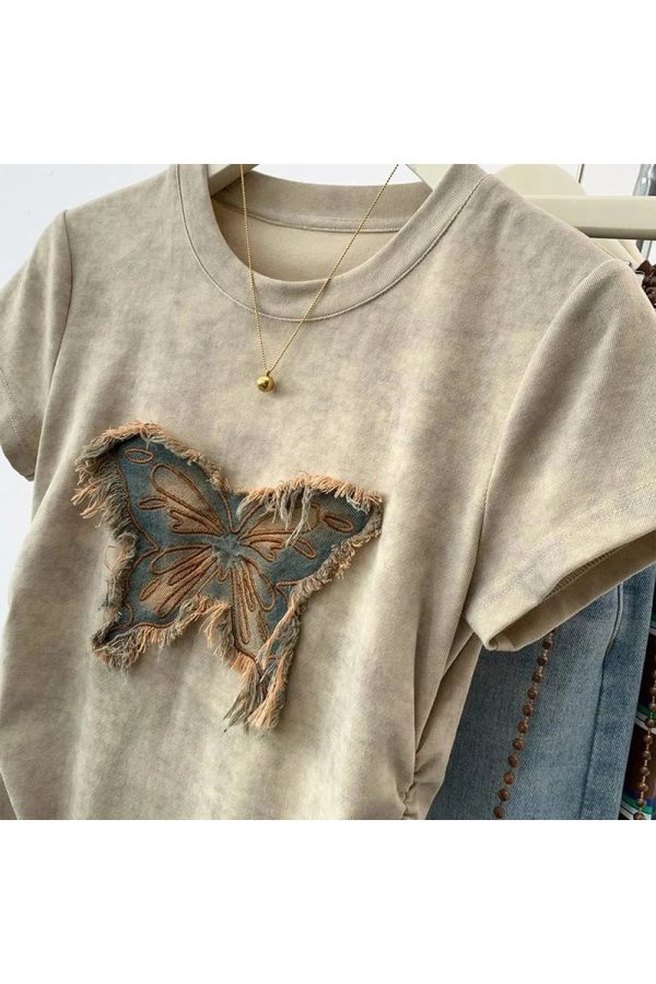 Frayed Butterfly Patch Top - Y2K Aesthetic Summer Outfit Essential