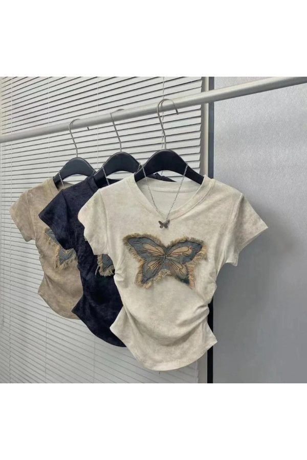 Frayed Butterfly Patch Top - Y2K Aesthetic Summer Outfit Essential