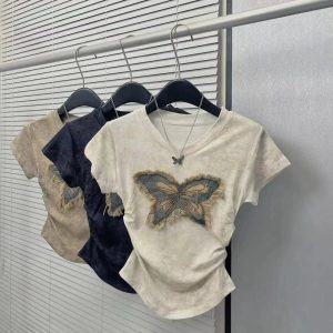 Frayed Butterfly Patch Top - Y2K Aesthetic Summer Outfit Essential