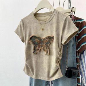 Frayed Butterfly Patch Top - Y2K Aesthetic Summer Outfit Essential