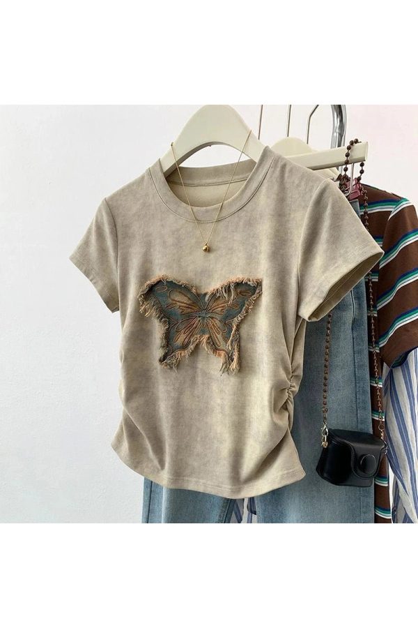 Frayed Butterfly Patch Top - Y2K Aesthetic Summer Outfit Essential