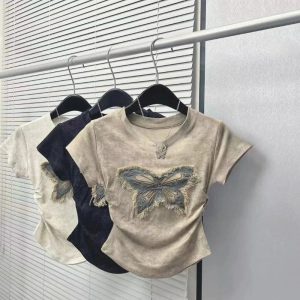 Frayed Butterfly Patch Top - Y2K Aesthetic Summer Outfit Essential