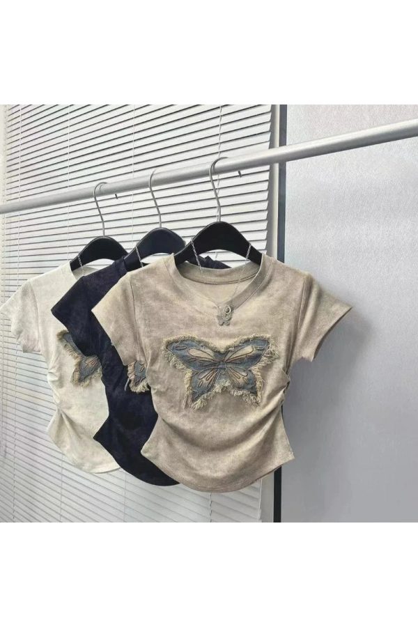 Frayed Butterfly Patch Top - Y2K Aesthetic Summer Outfit Essential