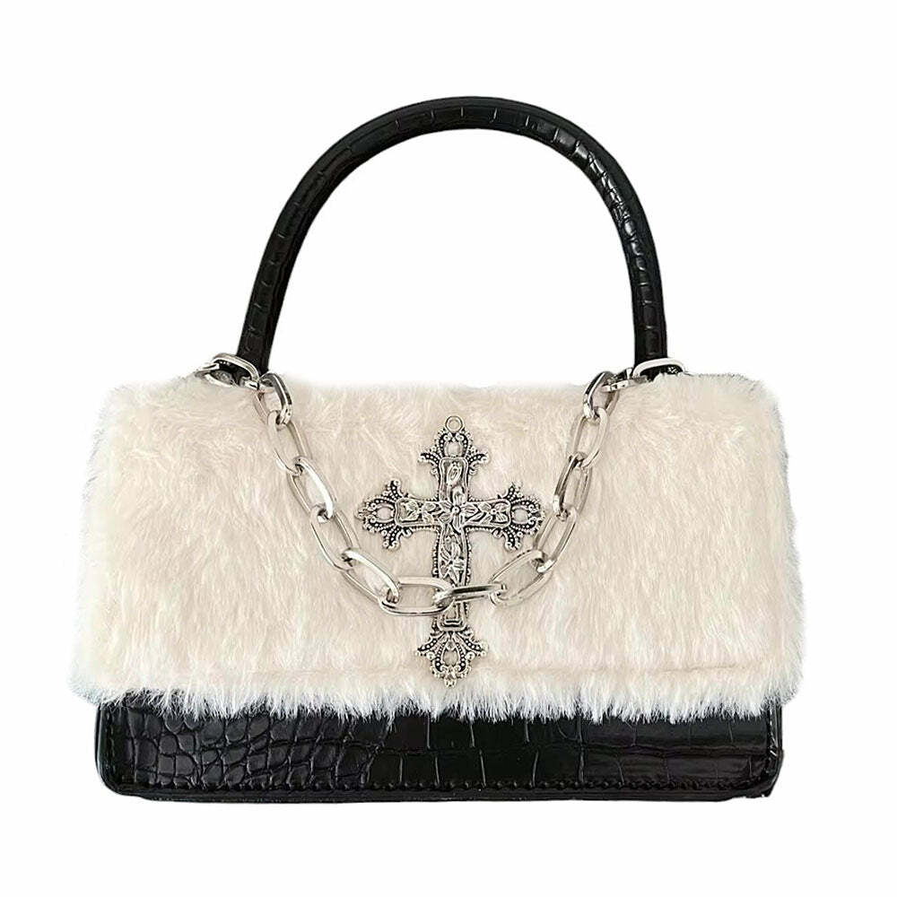 Gothic Aesthetic Fuzzy Bag for Y2K Fashion & Grunge Outfits