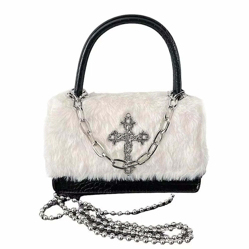 Gothic Aesthetic Fuzzy Bag for Y2K Fashion & Grunge Outfits