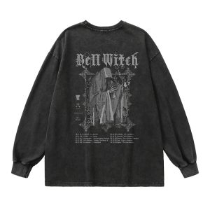 Gothic Bell Witch Long Sleeve Top - Y2K Grunge Aesthetic Fashion