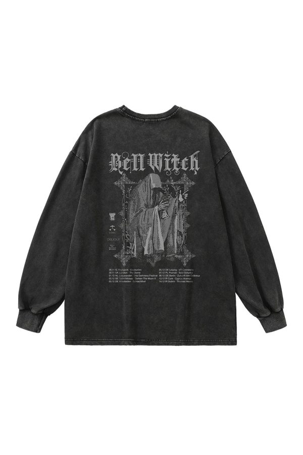 Gothic Bell Witch Long Sleeve Top - Y2K Grunge Aesthetic Fashion