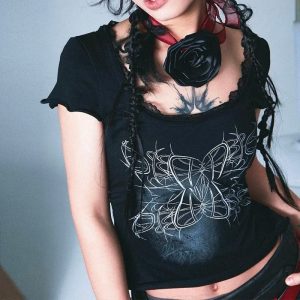 Gothic Butterfly Top: Y2K Grunge Aesthetic for Trendy Summer Outfits