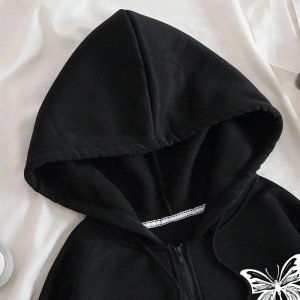 Gothic Butterfly Zip-Up Hoodie: Y2K Grunge Aesthetic for Summer Style