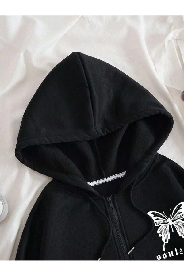 Gothic Butterfly Zip-Up Hoodie: Y2K Grunge Aesthetic for Summer Style