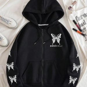 Gothic Butterfly Zip-Up Hoodie: Y2K Grunge Aesthetic for Summer Style