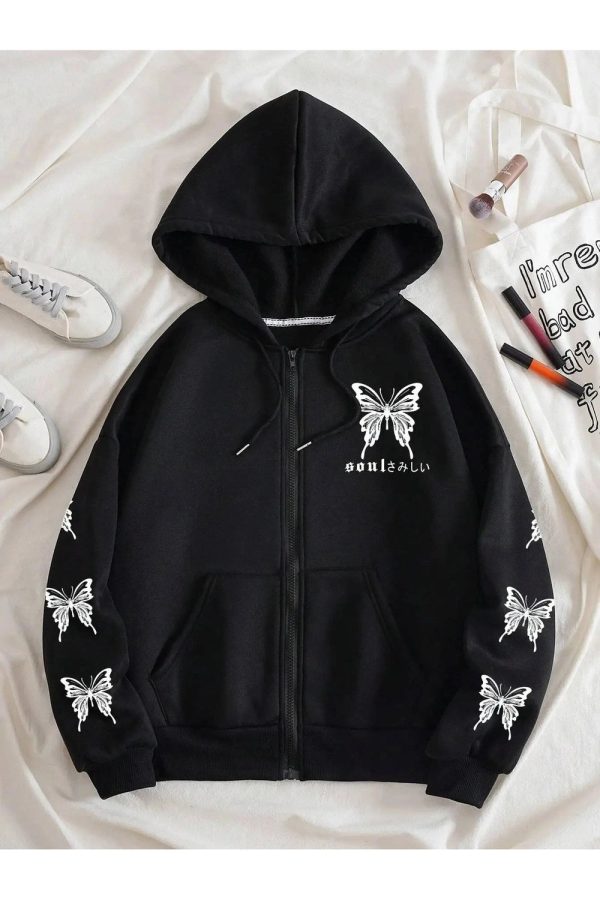 Gothic Butterfly Zip-Up Hoodie: Y2K Grunge Aesthetic for Summer Style