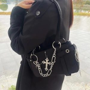 Gothic Cross Chain Shoulder Bag - Y2K Fashion Statement Accessory