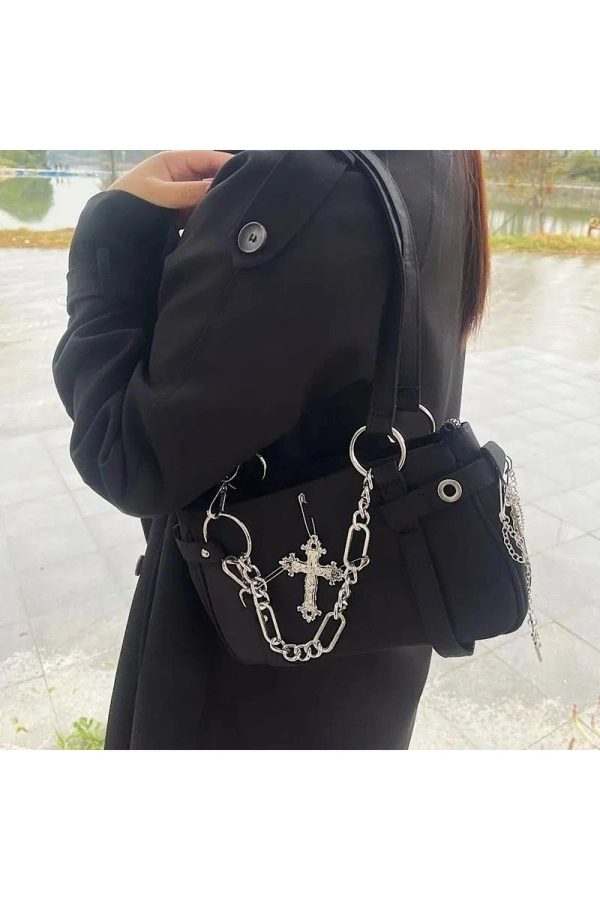 Gothic Cross Chain Shoulder Bag - Y2K Fashion Statement Accessory