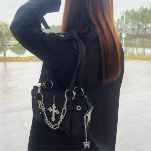 Gothic Cross Chain Shoulder Bag - Y2K Fashion Statement Accessory