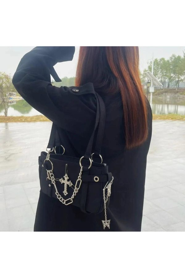 Gothic Cross Chain Shoulder Bag - Y2K Fashion Statement Accessory