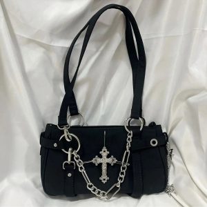 Gothic Cross Chain Shoulder Bag - Y2K Fashion Statement Accessory