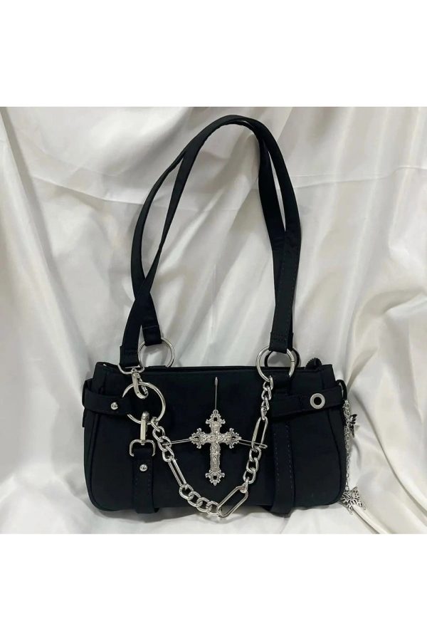 Gothic Cross Chain Shoulder Bag - Y2K Fashion Statement Accessory