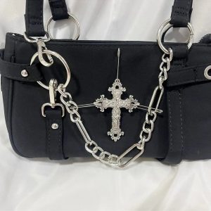 Gothic Cross Chain Shoulder Bag - Y2K Fashion Statement Accessory