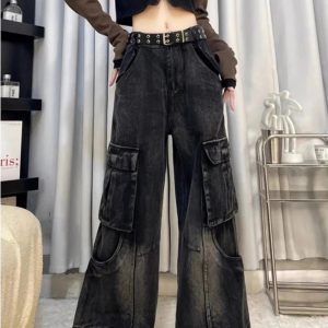 Gothic Y2K Cargo Flare Jeans for a Grunge Summer Aesthetic