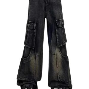 Gothic Y2K Cargo Flare Jeans for a Grunge Summer Aesthetic