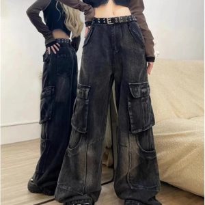 Gothic Y2K Cargo Flare Jeans for a Grunge Summer Aesthetic