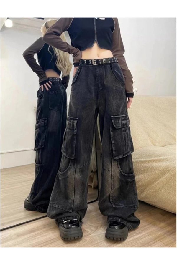 Gothic Y2K Cargo Flare Jeans for a Grunge Summer Aesthetic