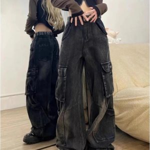 Gothic Y2K Cargo Flare Jeans for a Grunge Summer Aesthetic