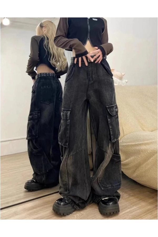 Gothic Y2K Cargo Flare Jeans for a Grunge Summer Aesthetic