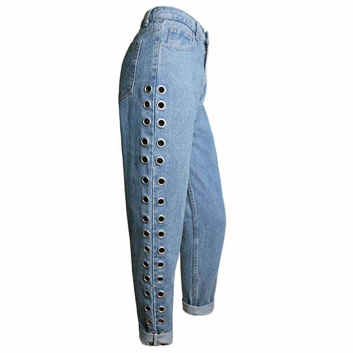 Grommet-Detail Baggy Jeans for Y2K Fashion & Grunge Aesthetic Outfits