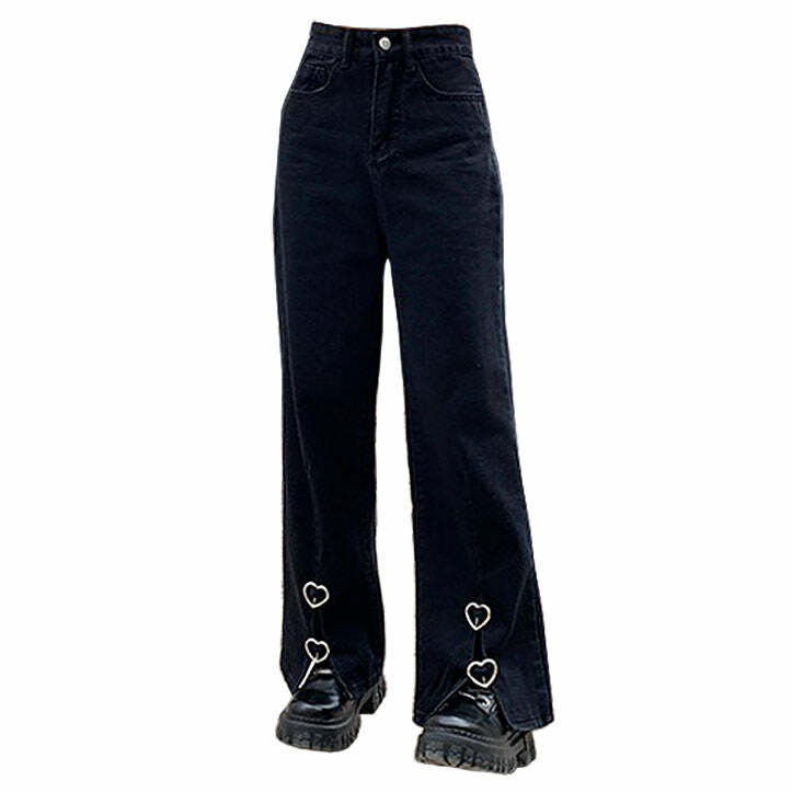 Grunge Aesthetic Flare Jeans with Slit Detail for Y2K Fashion Lovers