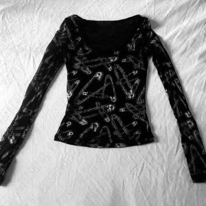 Grunge Safety Pin Long Sleeve Top - Y2K Fashion Essential for Edgy Outfits