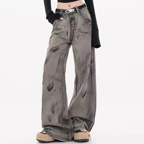 Grunge Splatter Wide-Leg Jeans: Y2K Fashion Meets 90s Aesthetic Style