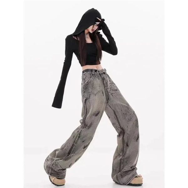 Grunge Splatter Wide-Leg Jeans: Y2K Fashion Meets 90s Aesthetic Style