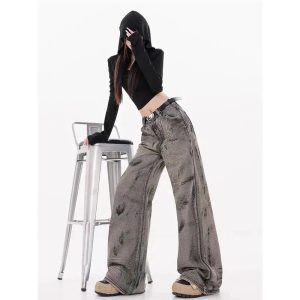 Grunge Splatter Wide-Leg Jeans: Y2K Fashion Meets 90s Aesthetic Style